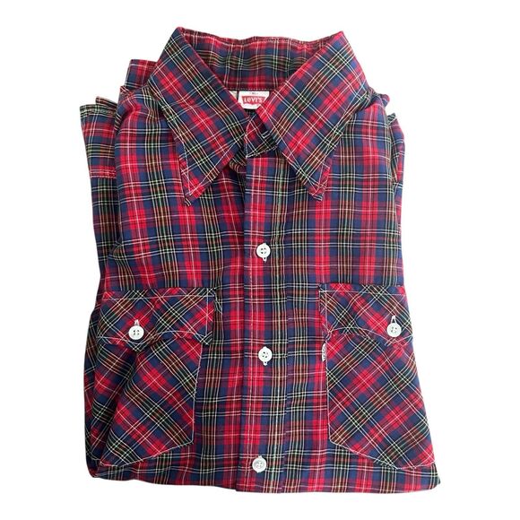 Vintage Levi’s USA Red Plaid Flannel Shirt XL Made in USA 70s 80s Grunge - Picture 1 of 6